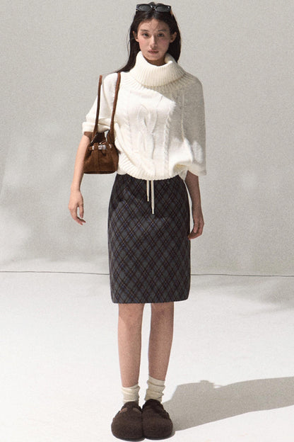 Moon Wool Twist Knit Cape Sweater Set-Up