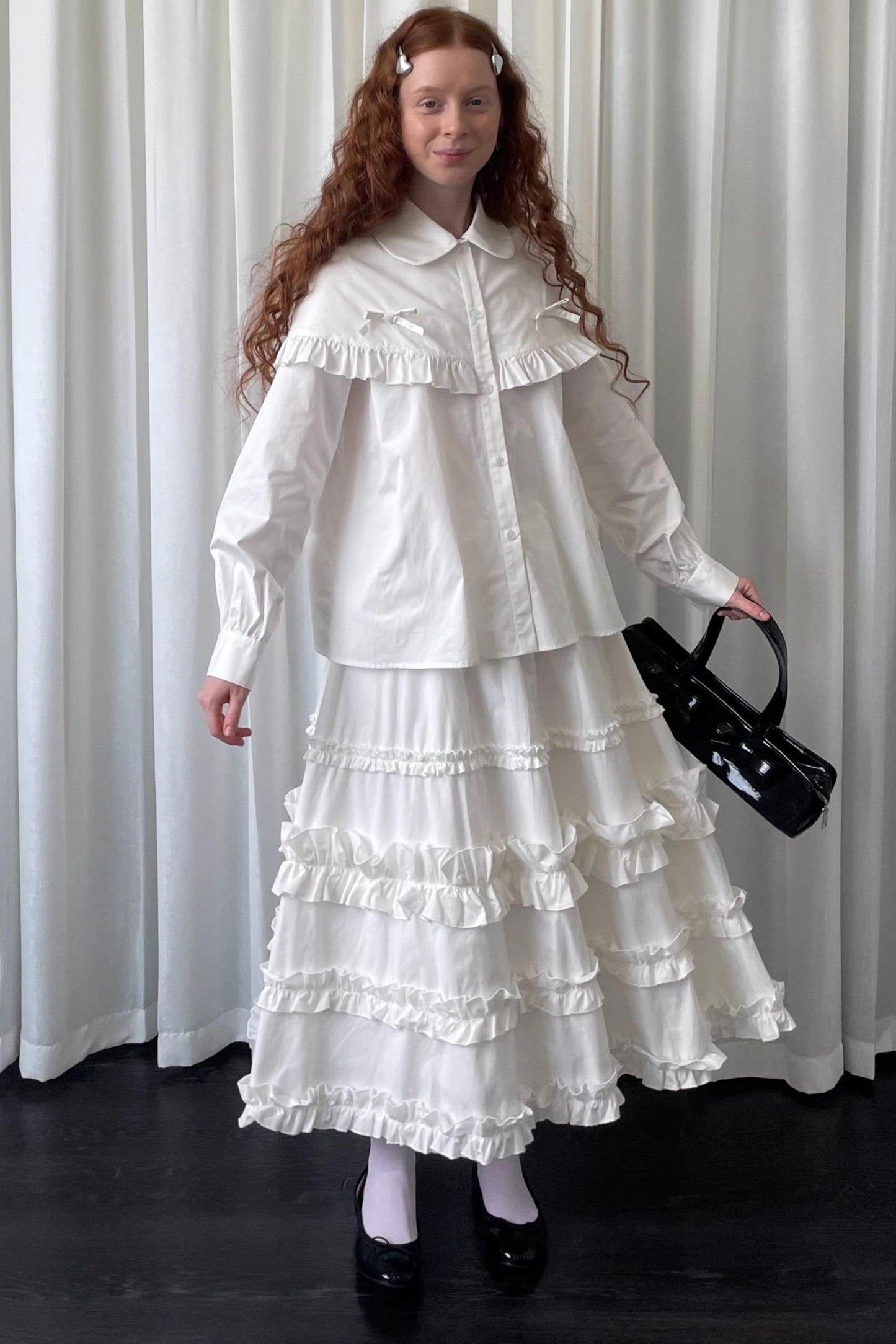 Navy Lace Doll Collar Shirt