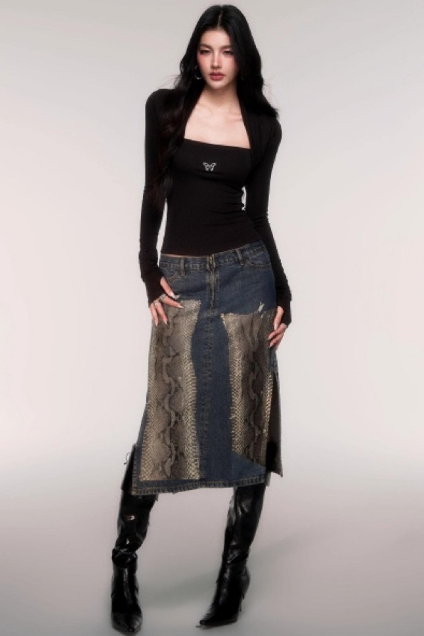 Fake Two Sleeve Slim Knit Top