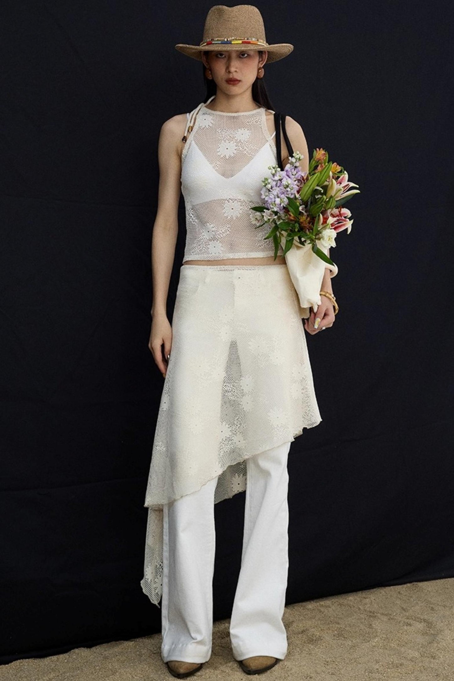 Jacquard Lace-Up Layered Skirt Set-Up