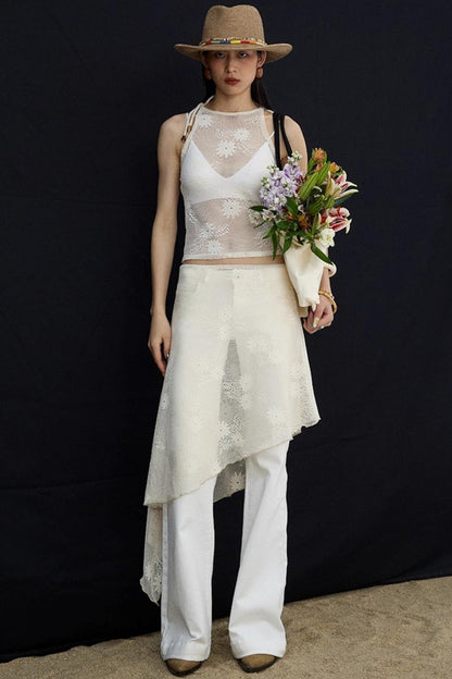 Jacquard Lace-Up Layered Skirt Set-Up