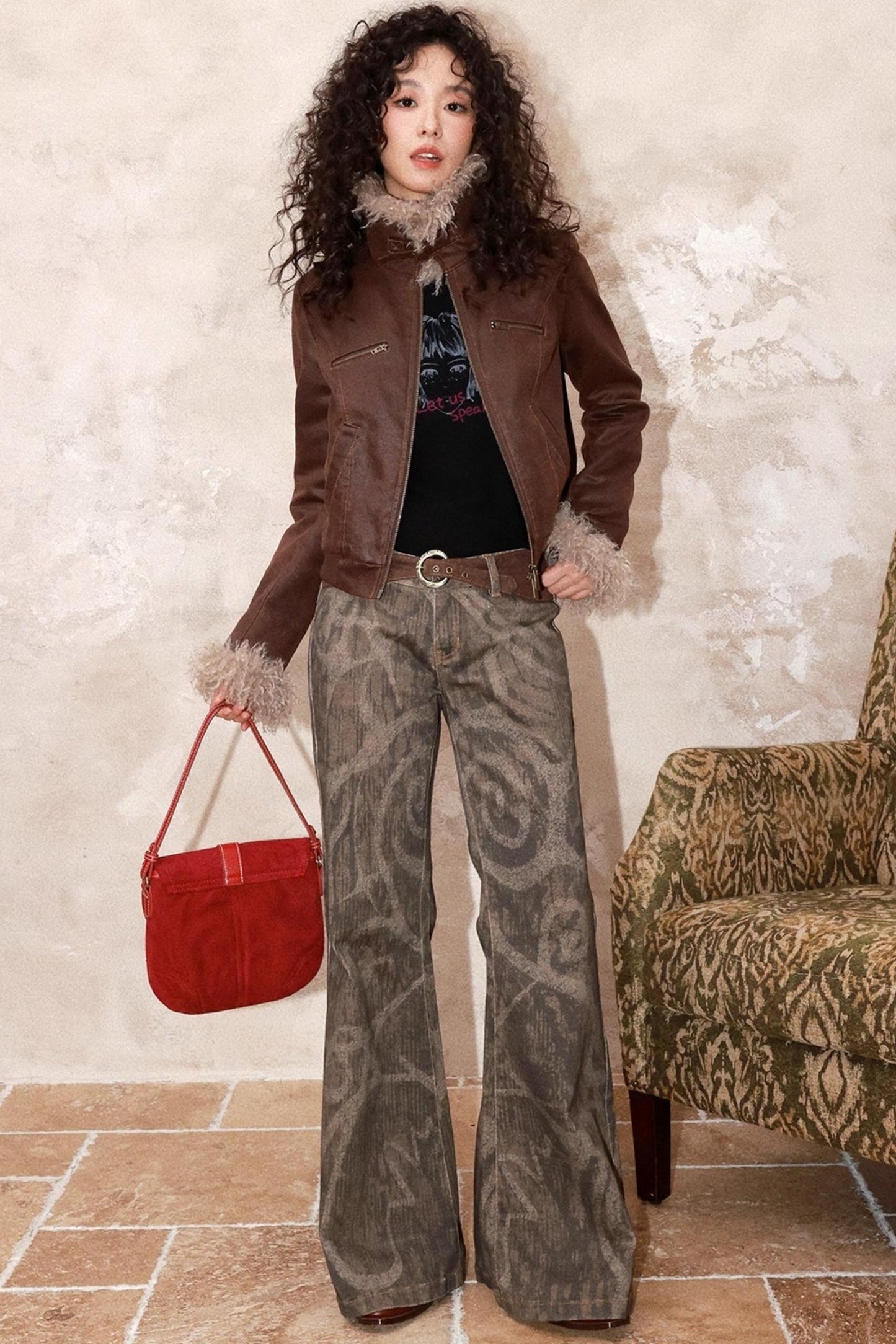 Tree Shadow Flared Denim Pants