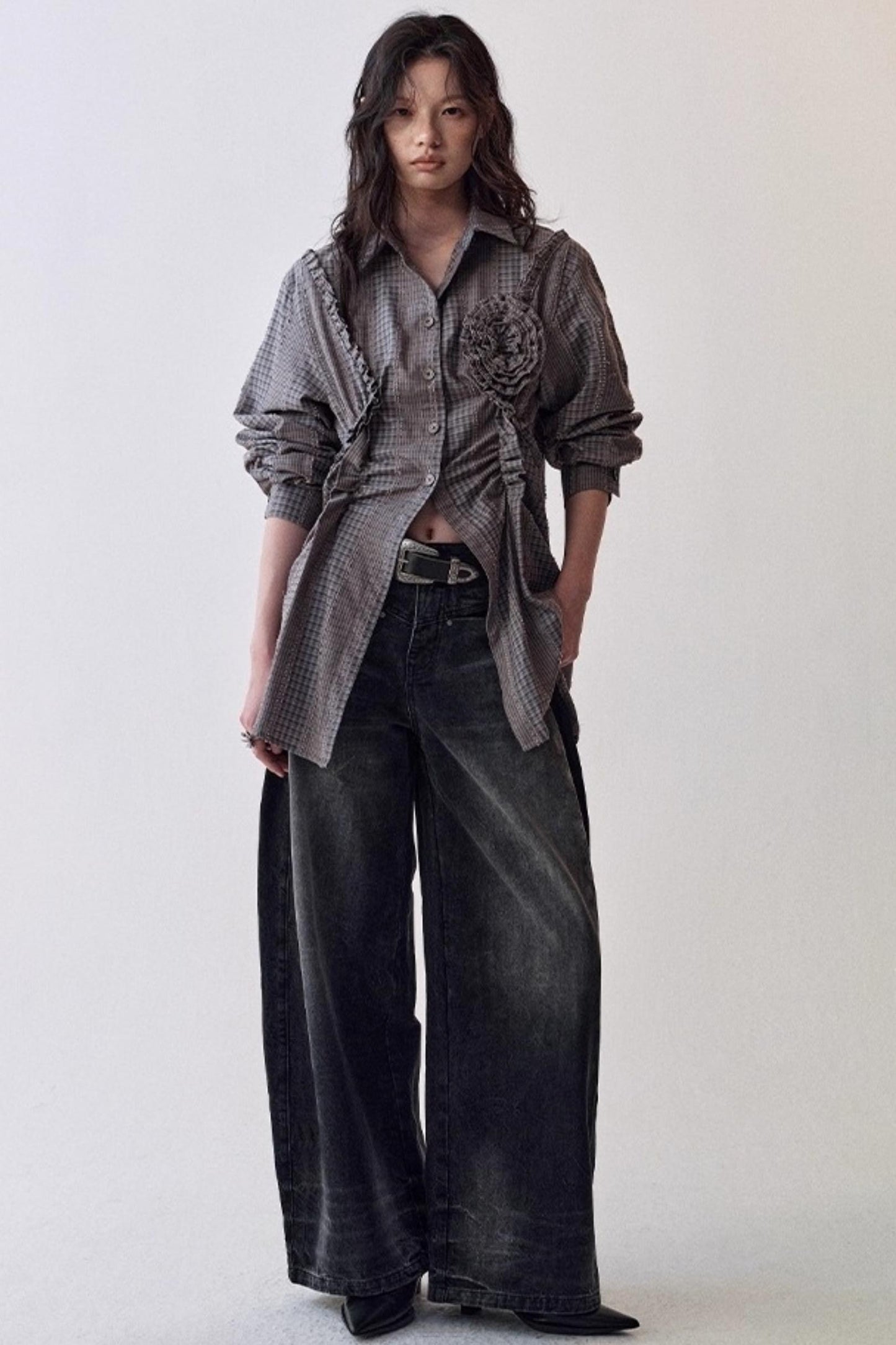 Petal Plaid Flower Shirt Set-Up