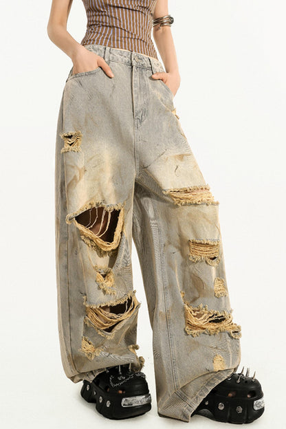 Retro Ripped Straight Pants