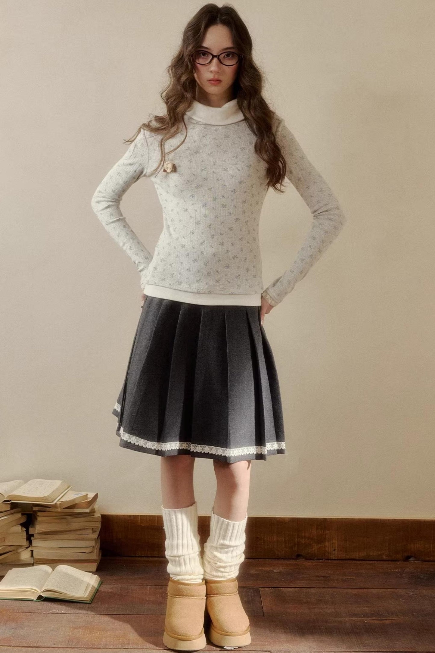 Floral Knit Long-Sleeve Top