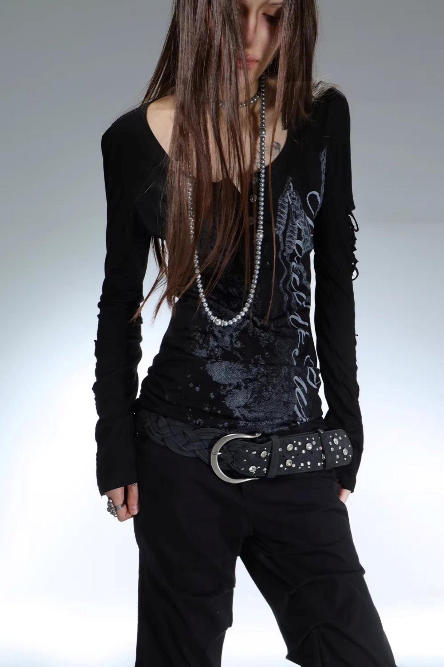 Ripped Punk Printed Sweater