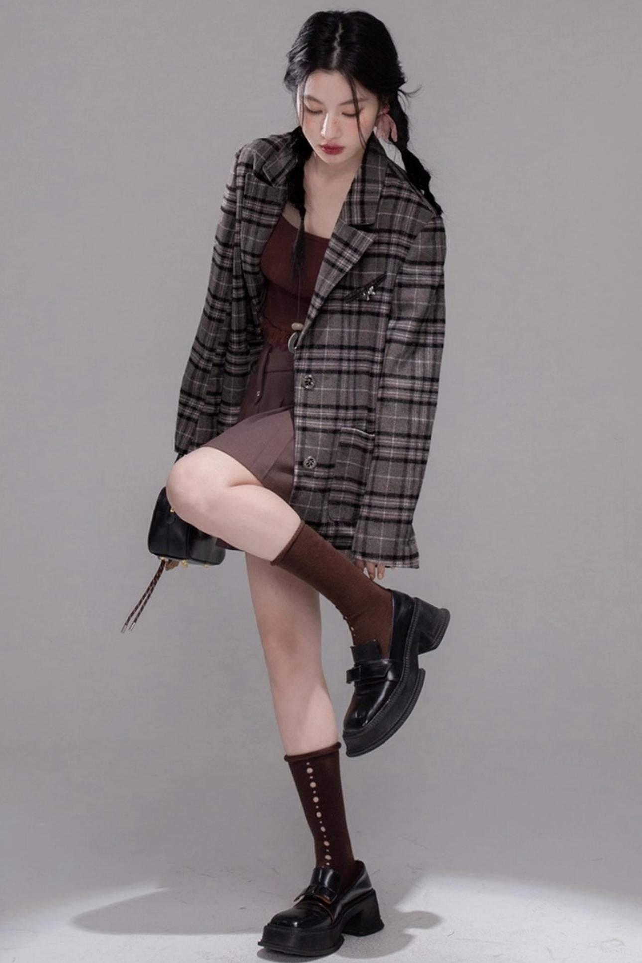 Wool Plaid Patchwork Tweed Jacket