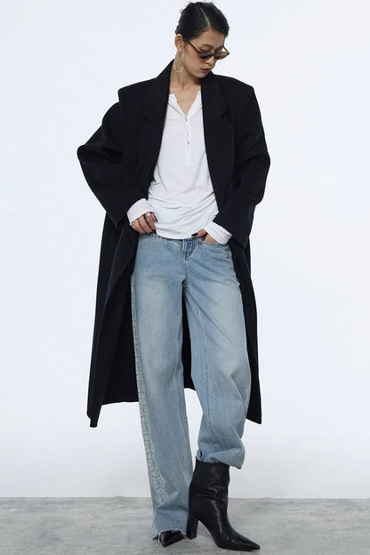 Lace Raw Hem Straight Jeans