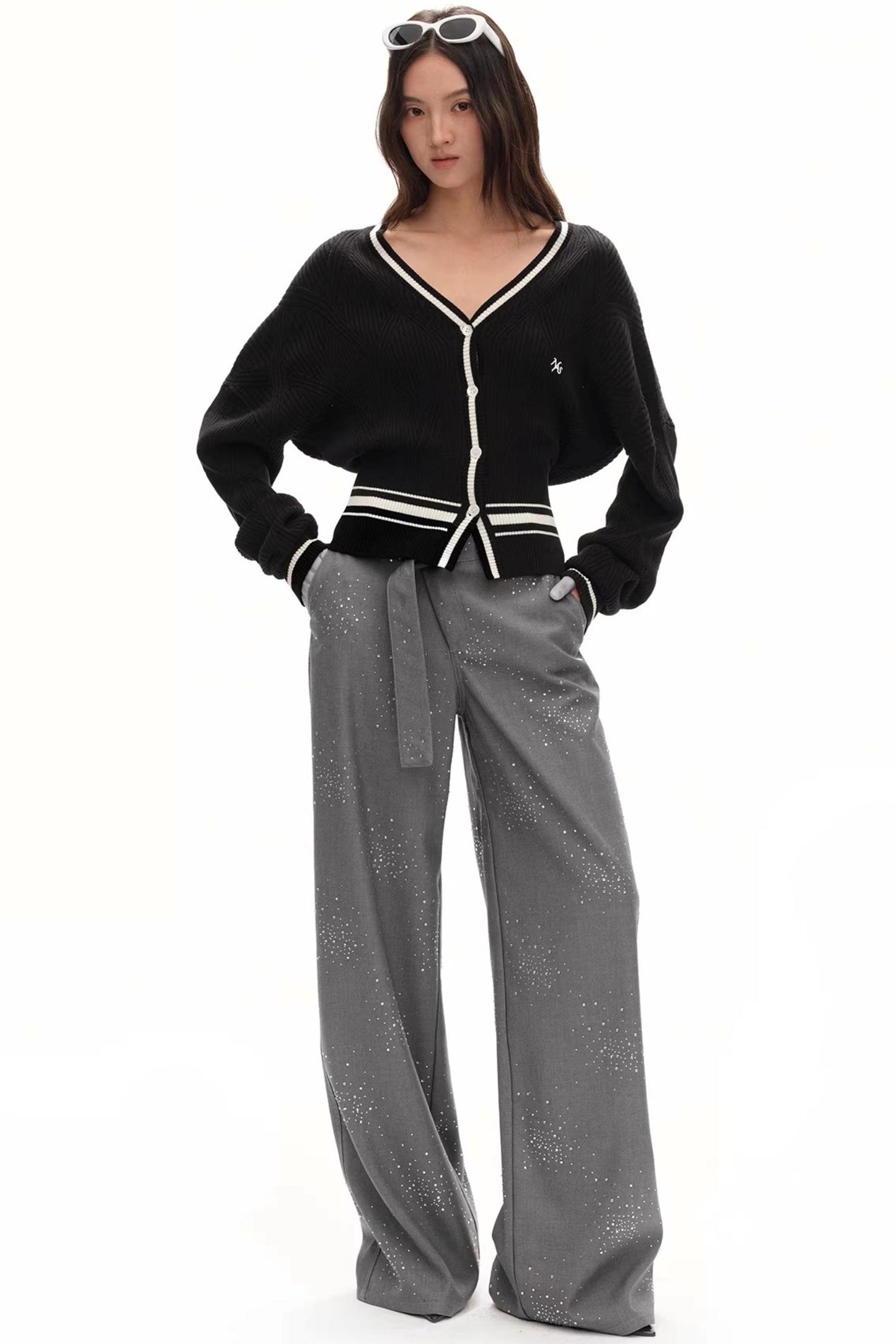 Starry Rhinestone Wide-Leg Pants