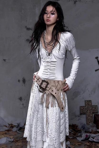 Vintage Punk Fringe Leather Belt