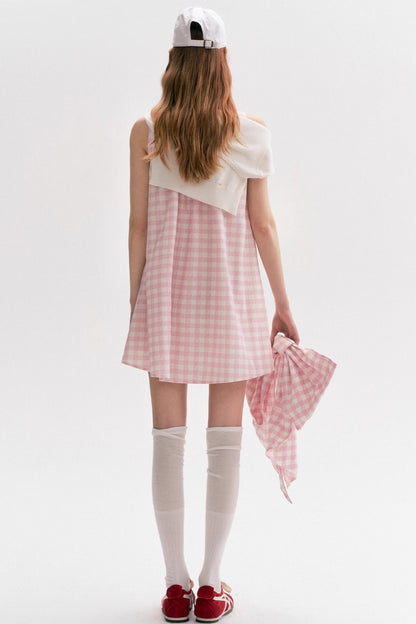 Custom Pink Plaid Pleated Short Dress