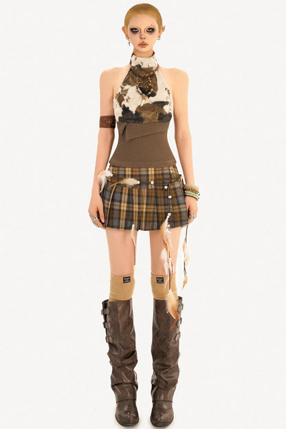 Retro Plaid Pleated A-Line Skirt