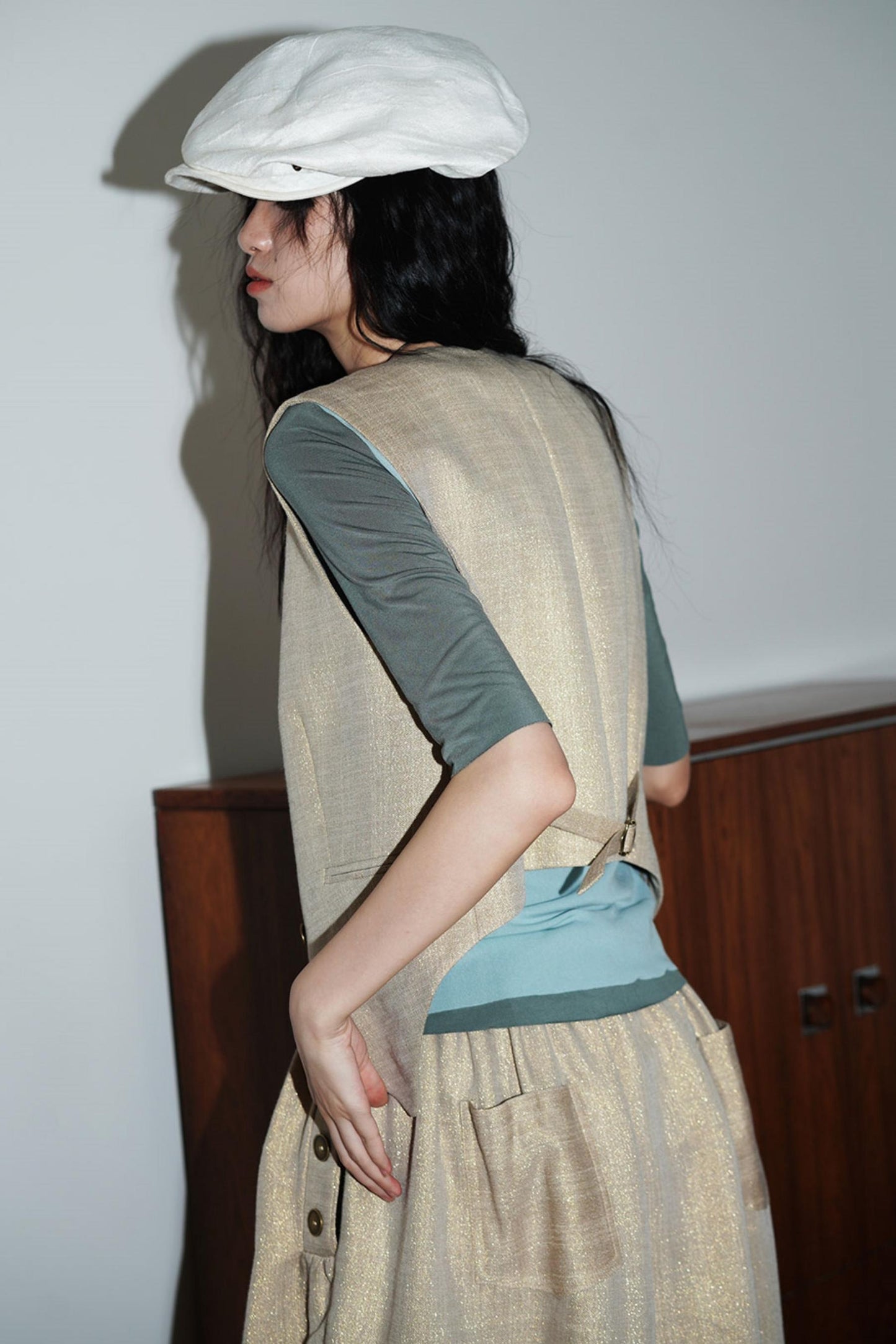 Slim Vintage Linen Layered Vest