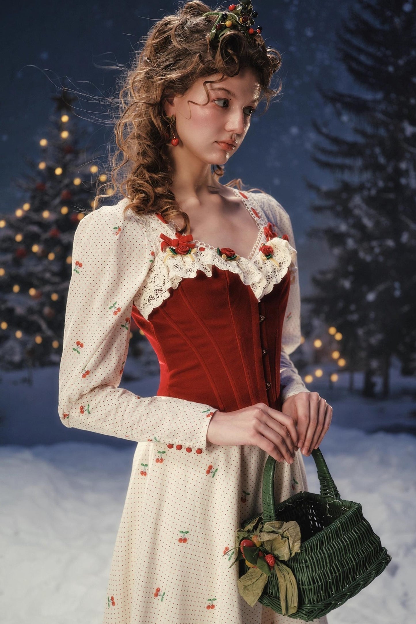 Red Velvet Lace Corset Dress Set-Up