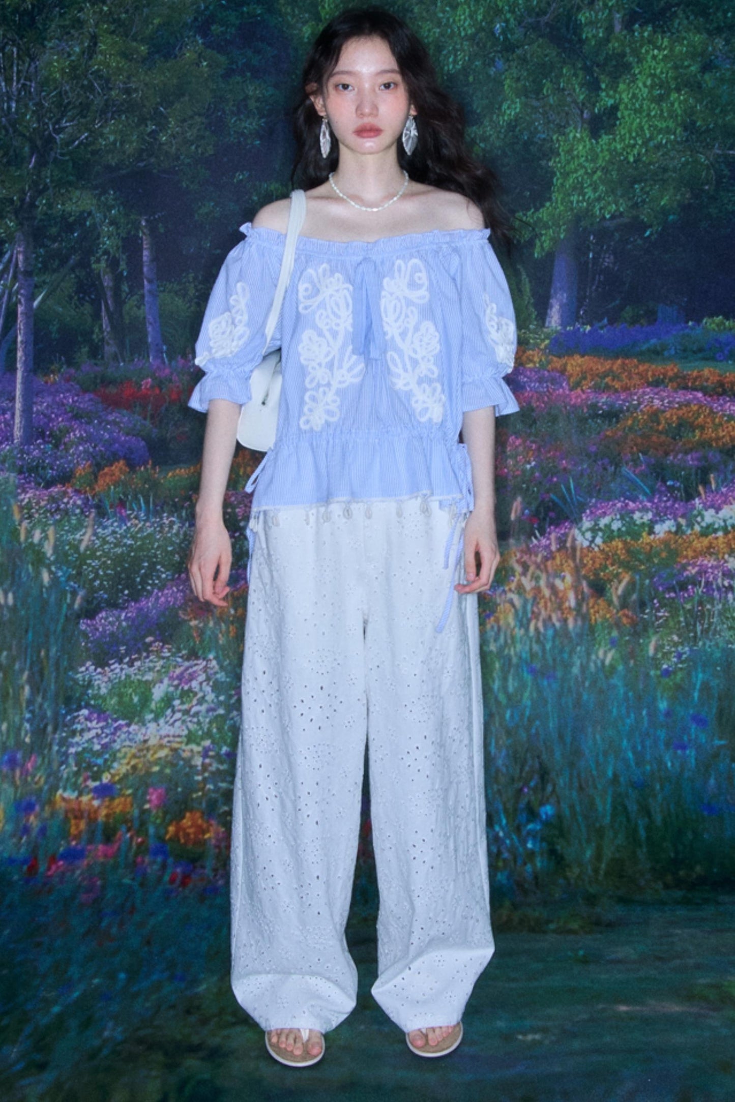 Breathe Between Flowers White Jeans