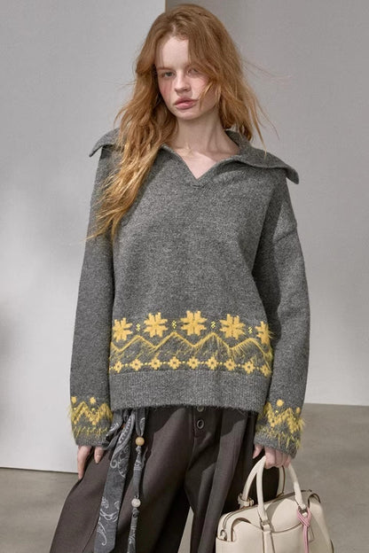 Lace-Up Collar Sweater Set-Up