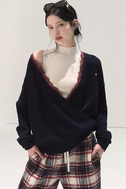 Silk-Gloss Wool Lace Sweater Set-Up