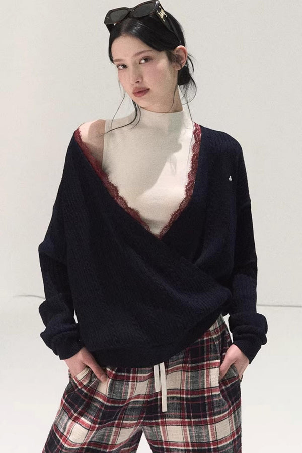 Silk-Gloss Wool Lace Sweater Set-Up