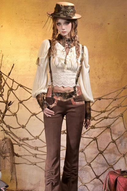 Lace Vintage Distressed Overalls Bib Pants