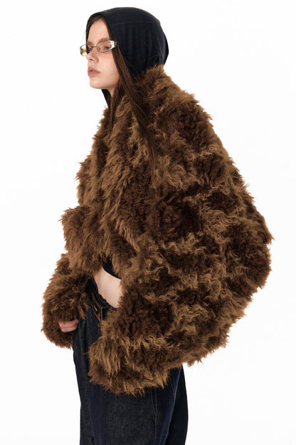 Floral Silhouette Faux Fur Coat