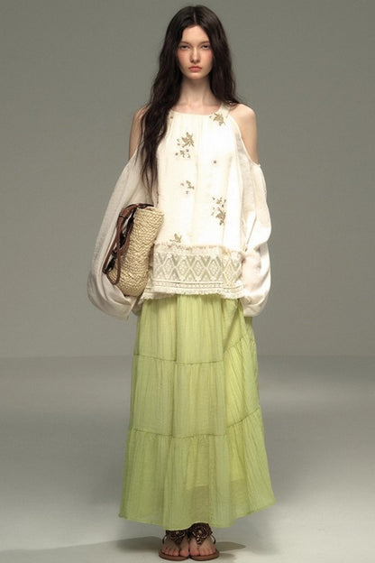 Neoclassical Embroidery Off-the-Shoulder Top