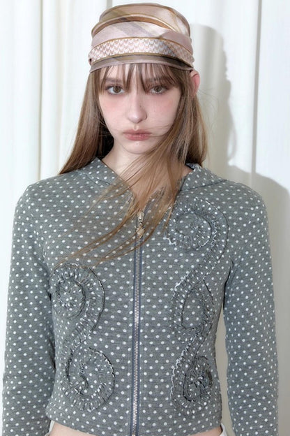 Reverbial Polka Dot Stripe Knitted Hoodie Top