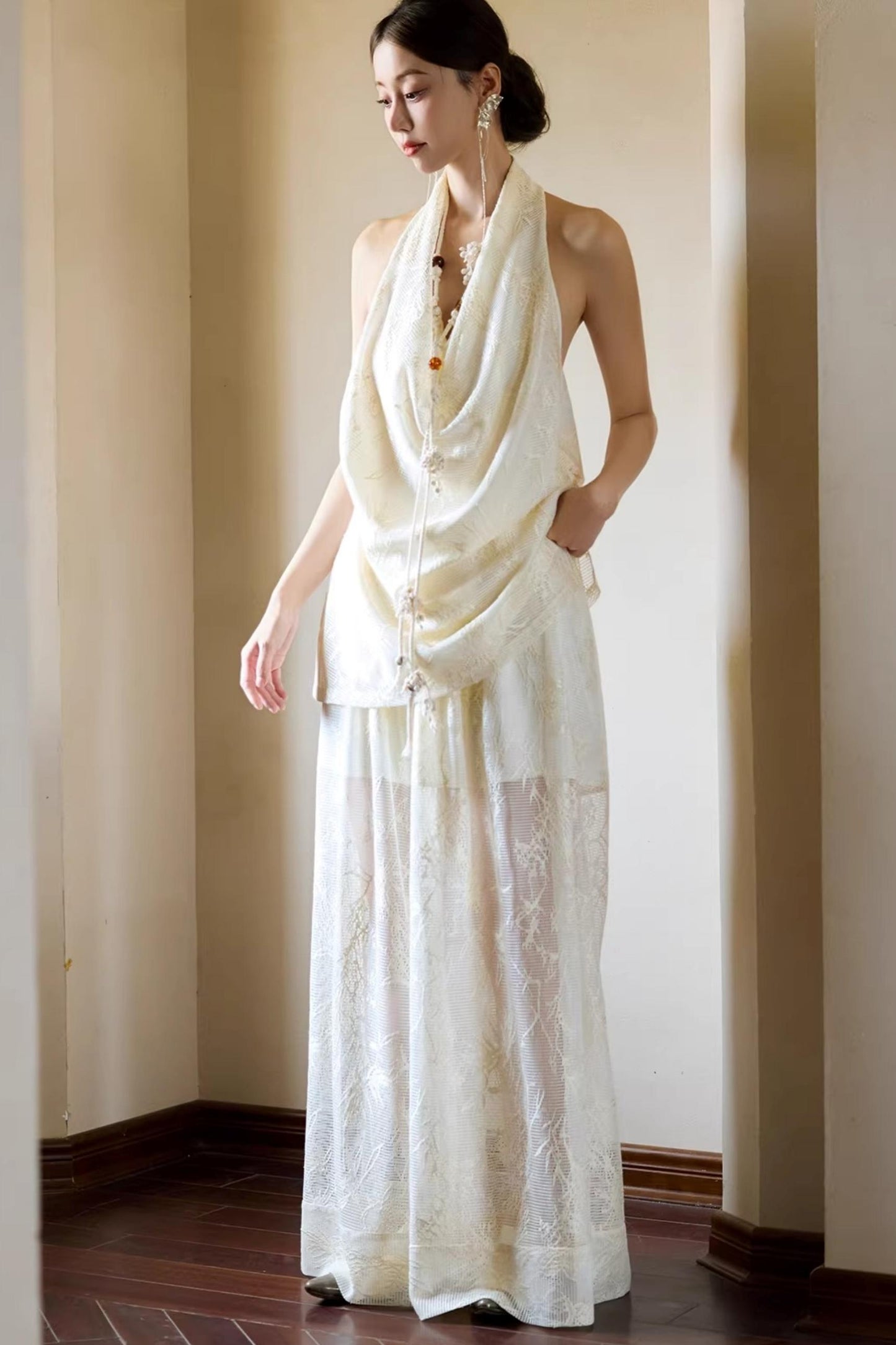 Off-White Draped Halter Top