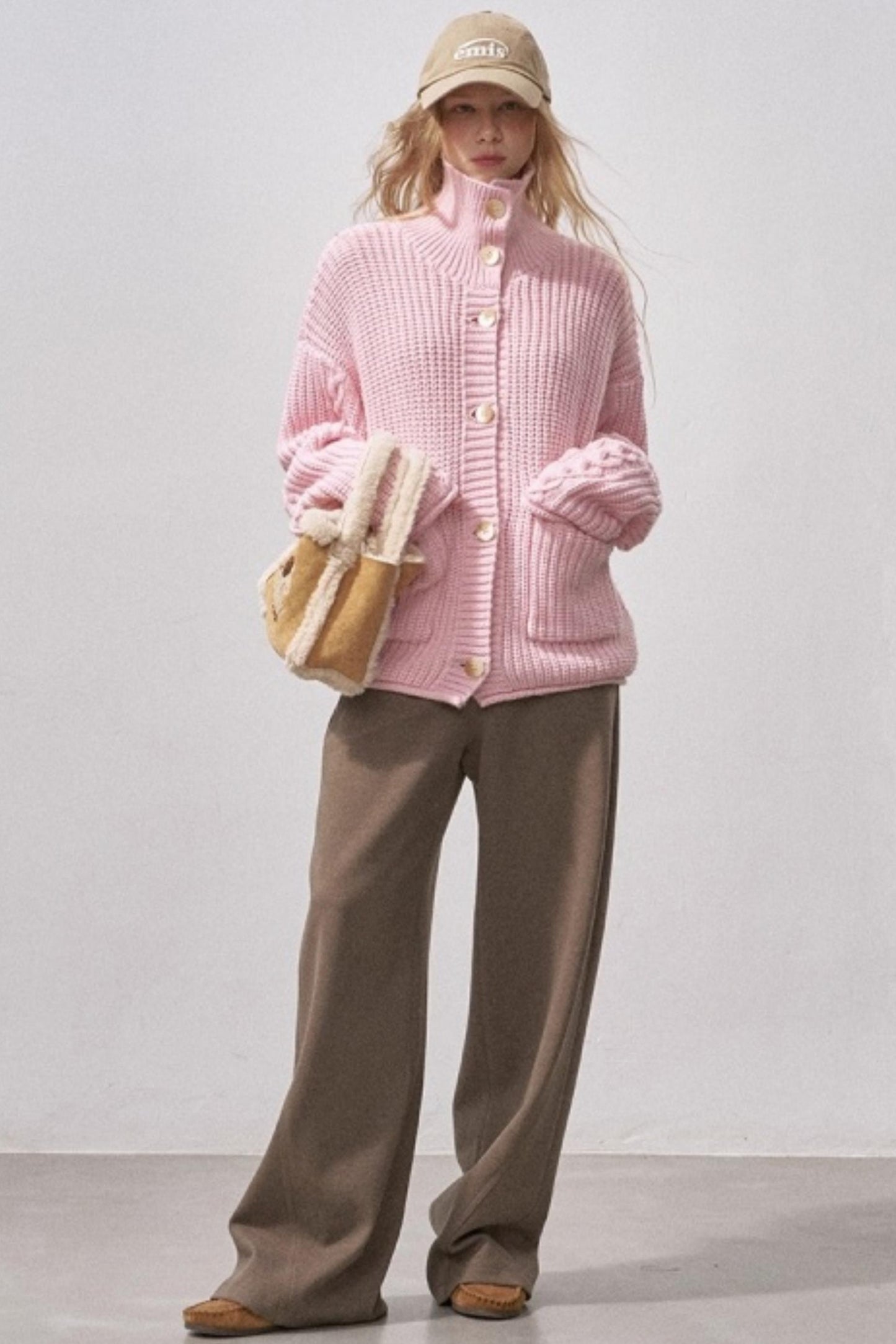 Thick Cable Knit Turtleneck Cardigan