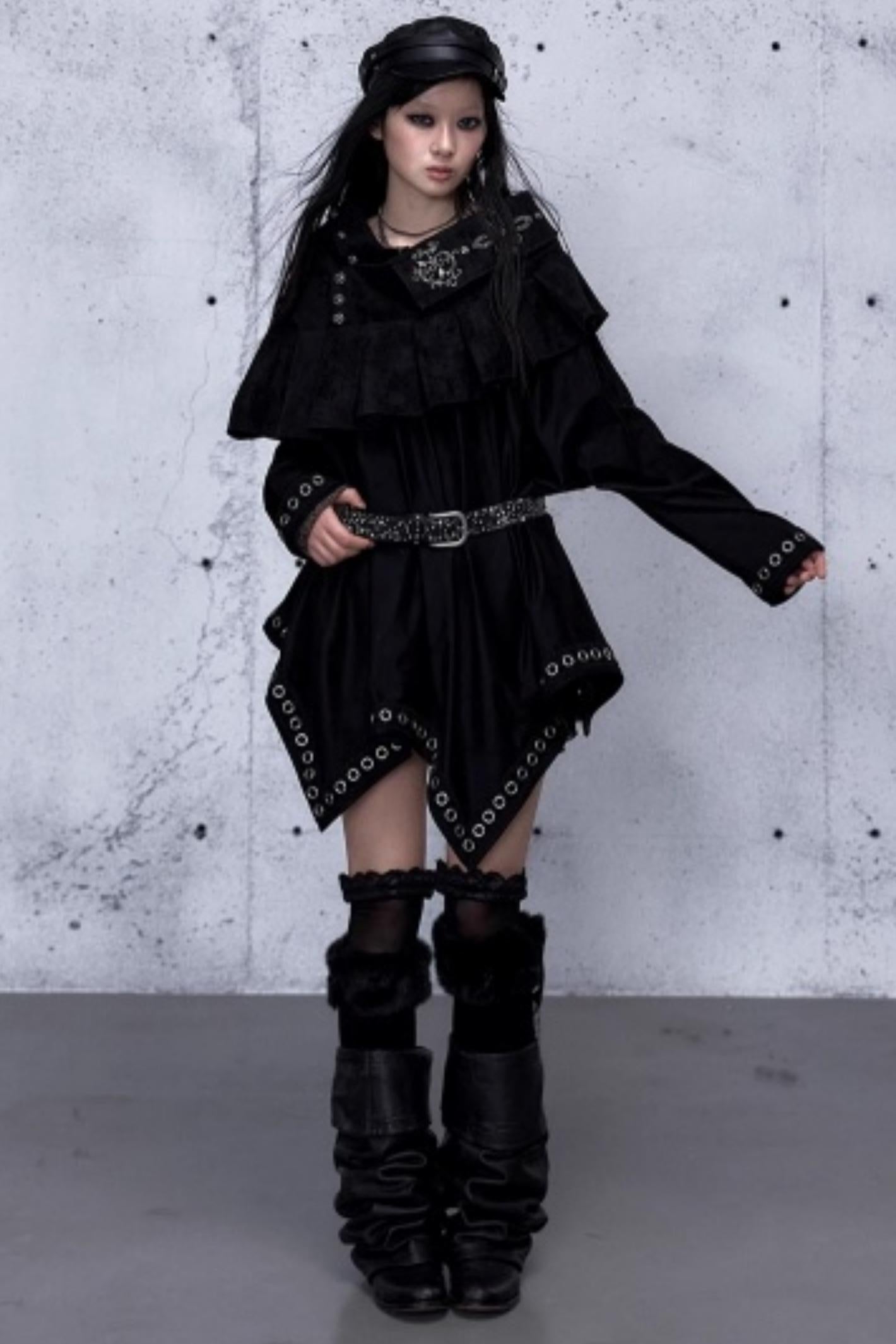 Dark Punk Patchwork Midi Skirt