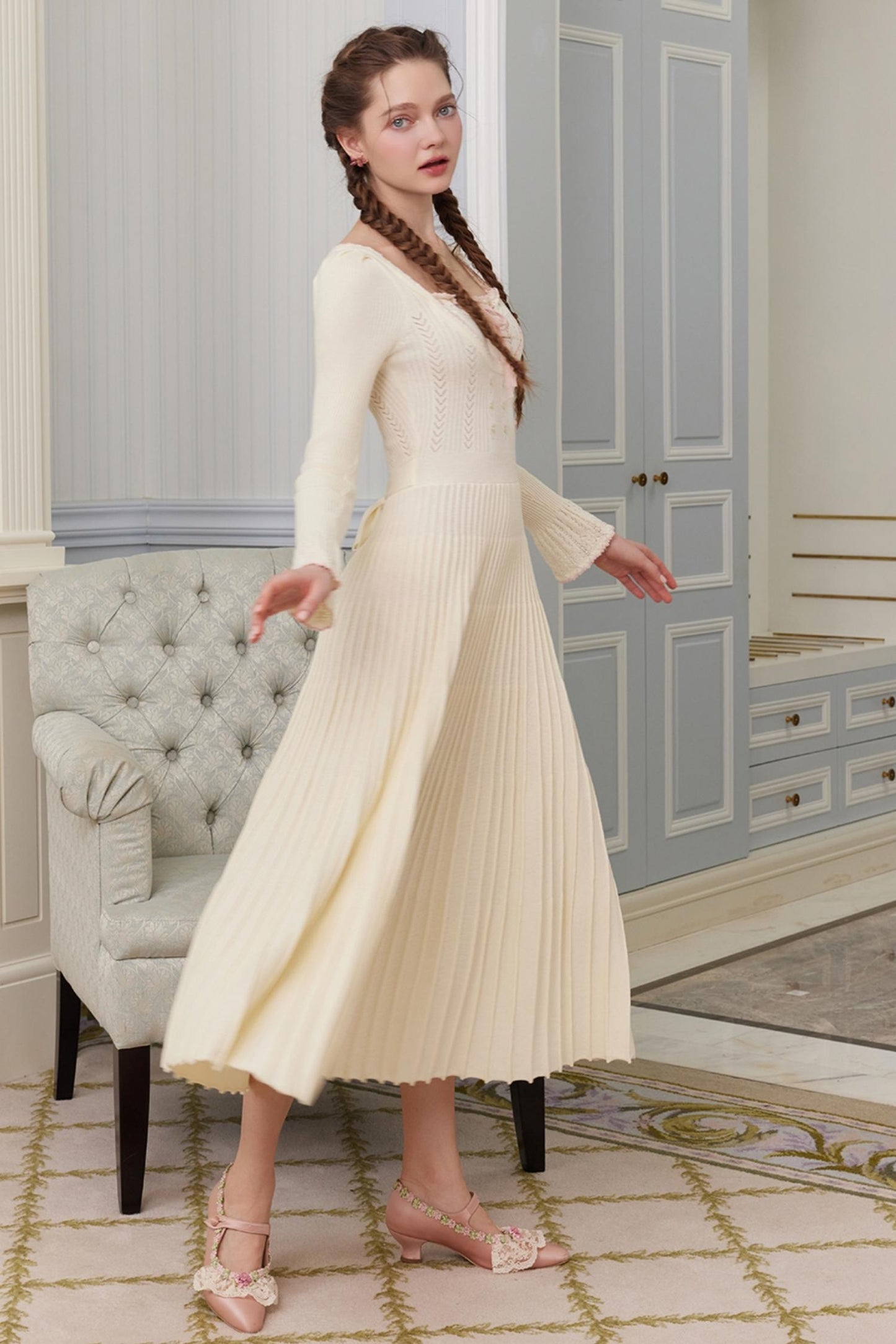 Trio French Heavy Knit Slim Long Dress