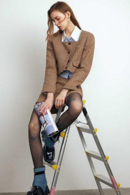 Brown Checked Tweed Jacket