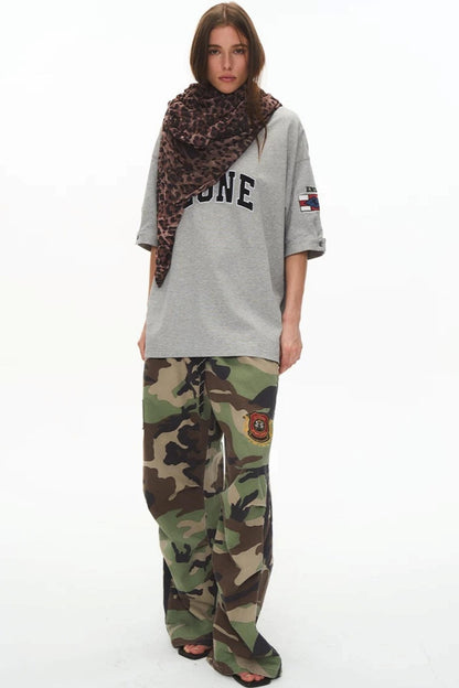 Retro Color-Block Letter Embroidered T-Shirt