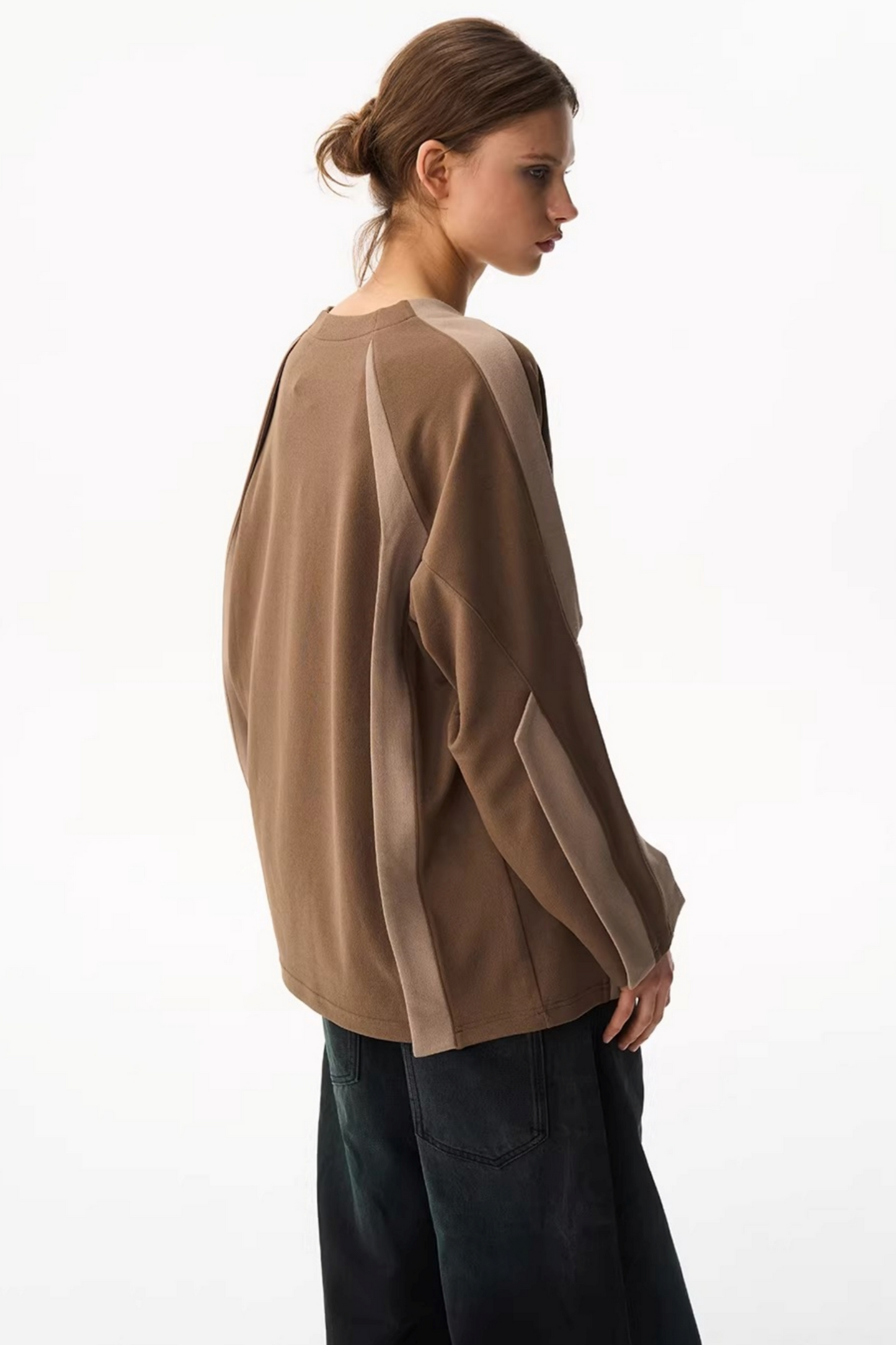 V-Neck Contrasting Long-Sleeved Top