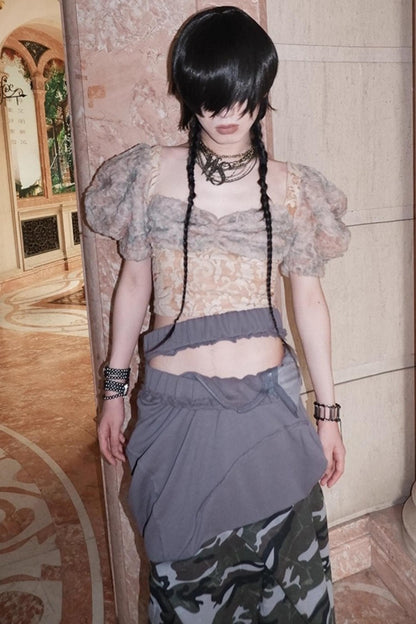 Patchwork Sheer Bud Strap Top