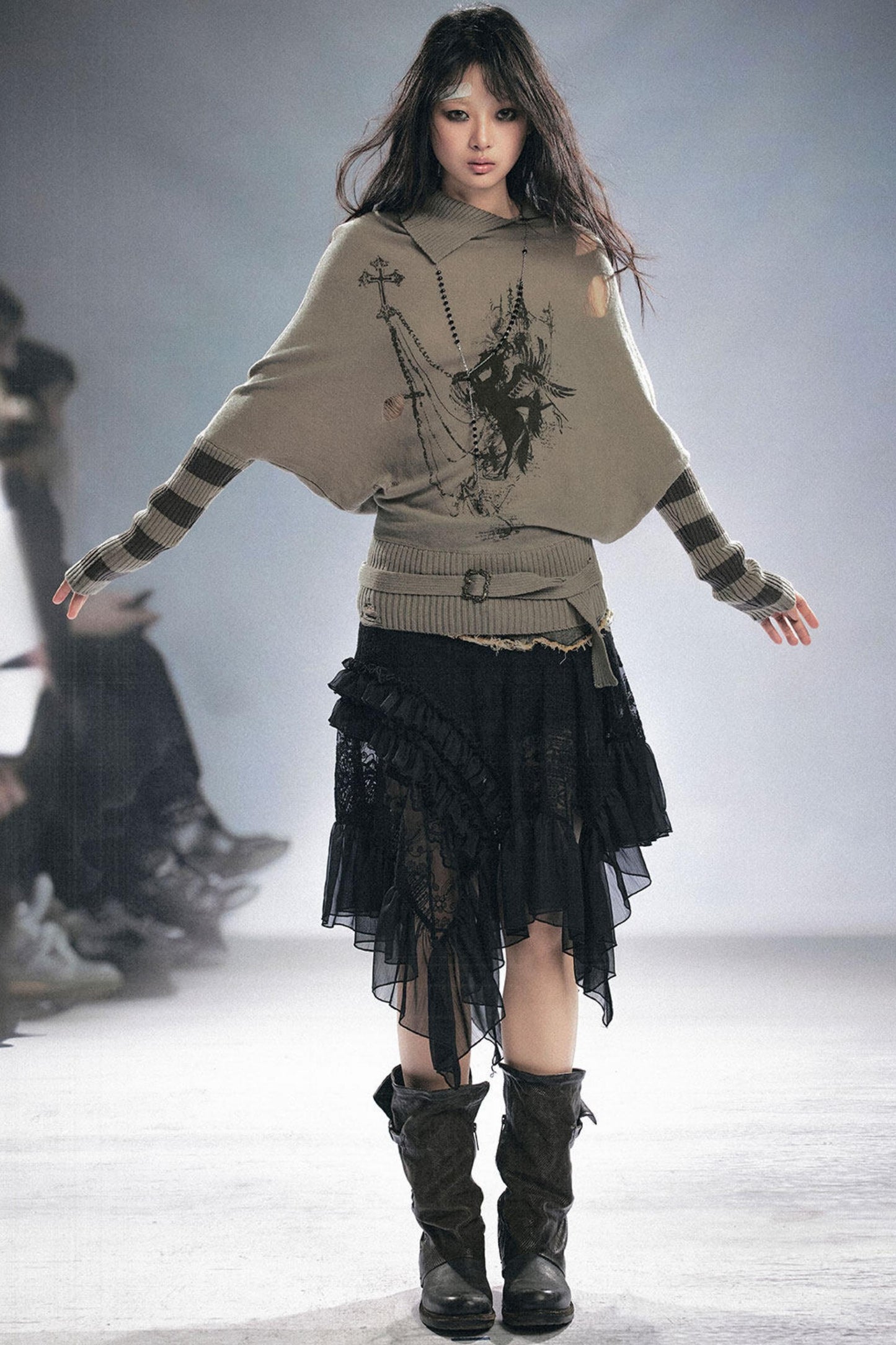 Striped Batwing Sleeve Sweater