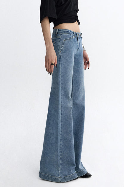 Deconstructed Washed Blue Bootcut Pants