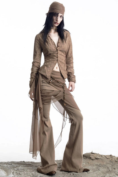 Lux Lace Stitching Big V-Neck Shirt