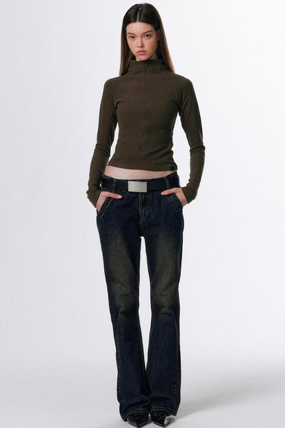 Retro Washed Micro-Flared Jeans