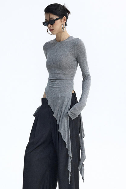 Ruffled Lyocell Asymmetrical Top