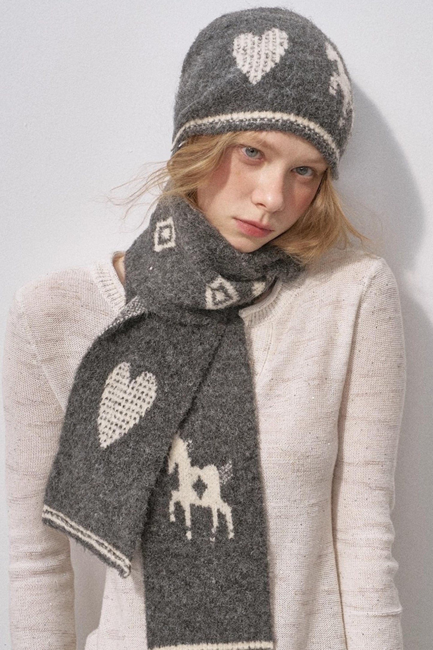 Love Pony Knitted Plush Warm Hat Scarf Set-Up