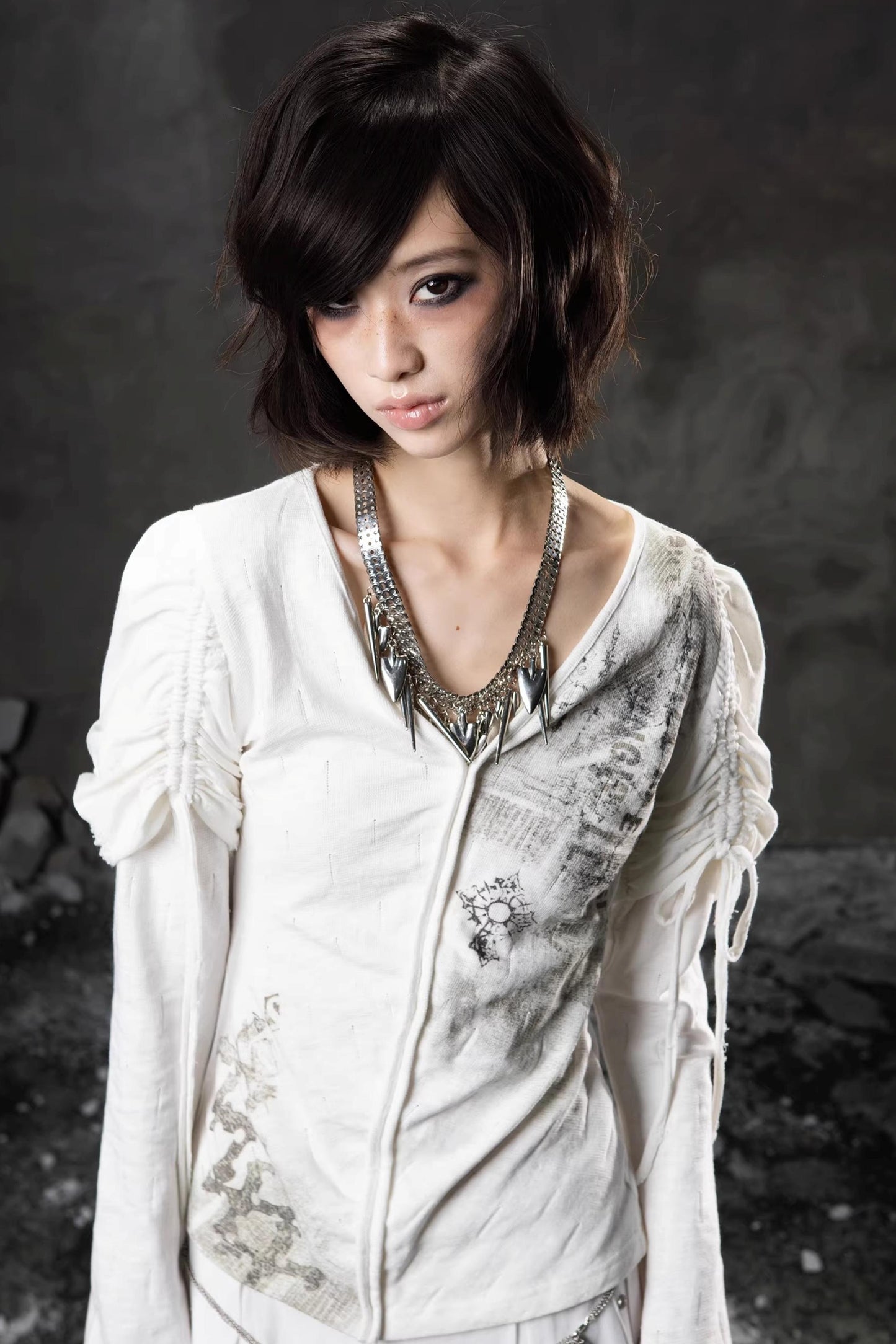 Printed Puff Sleeve Knit Top