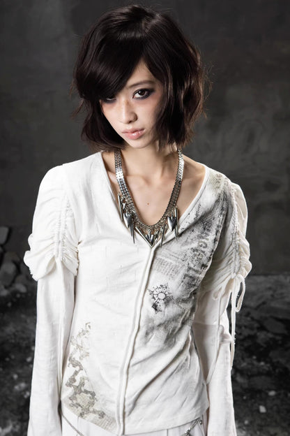 Printed Puff Sleeve Knit Top