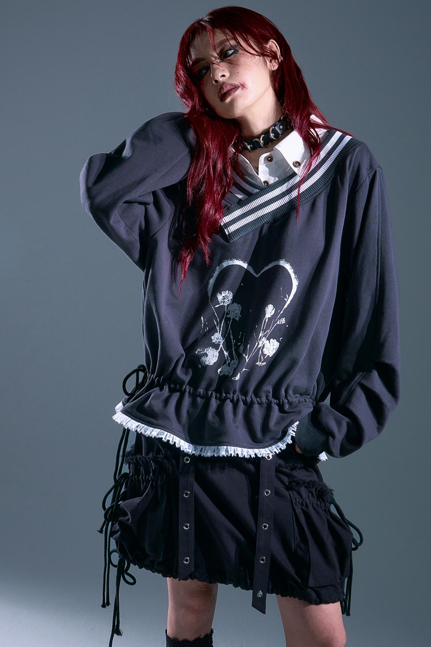 Vintage Punk Asymmetry Lace Sweatshirt