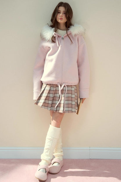 Pink Plaid Wool Skirt