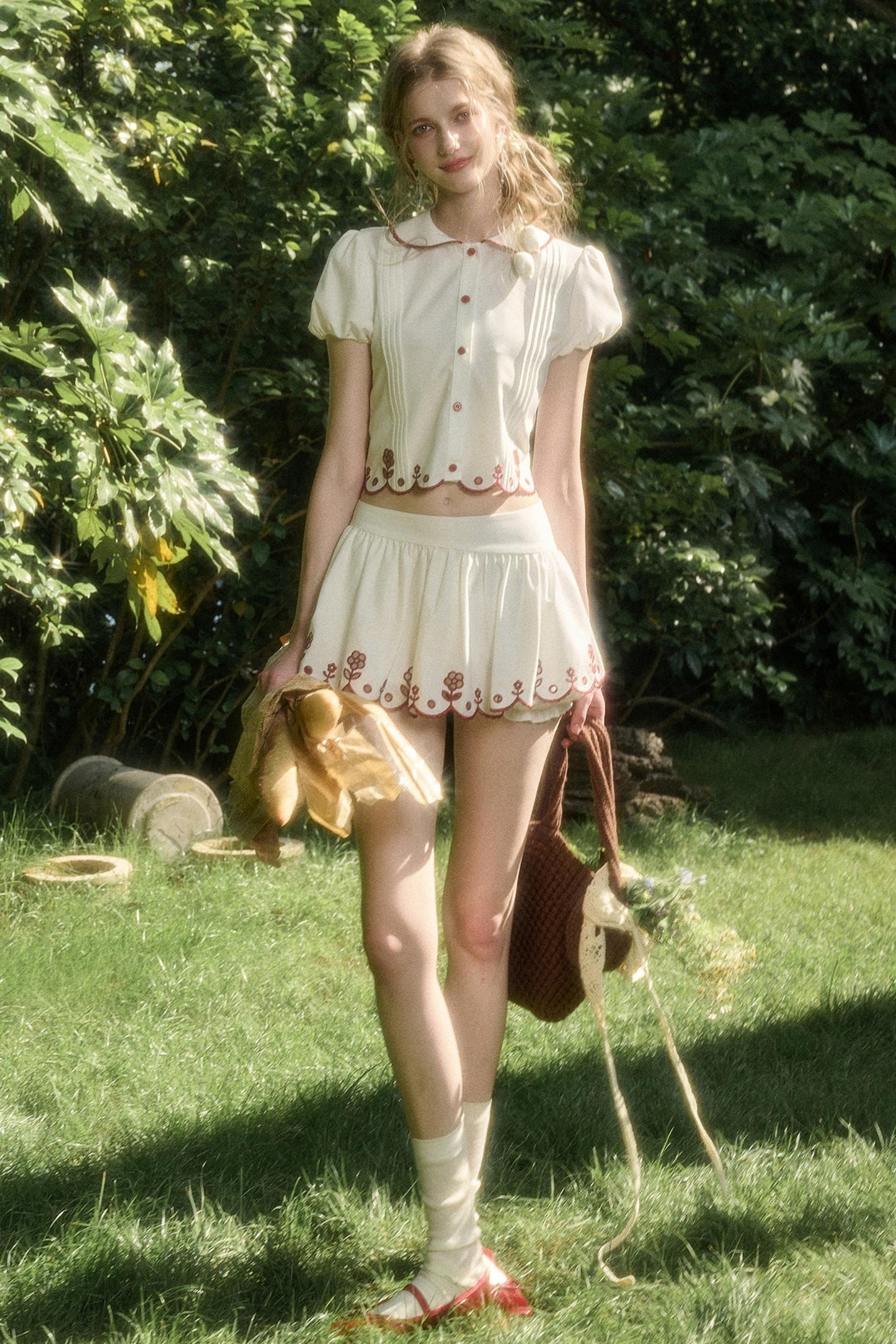 White Lace Shirt Skirt Set-Up