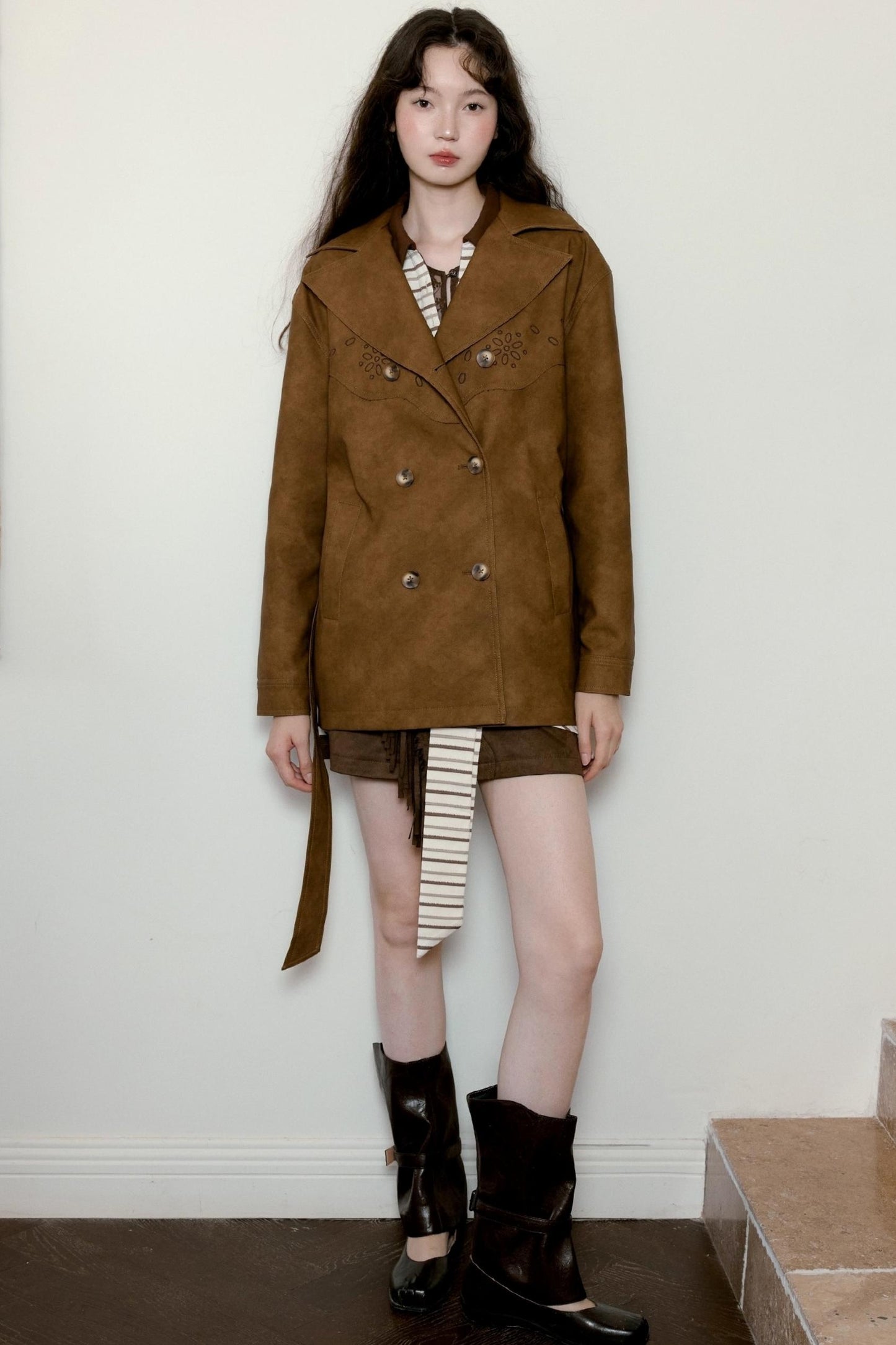 Vintage Blended Leather Carved Jacket