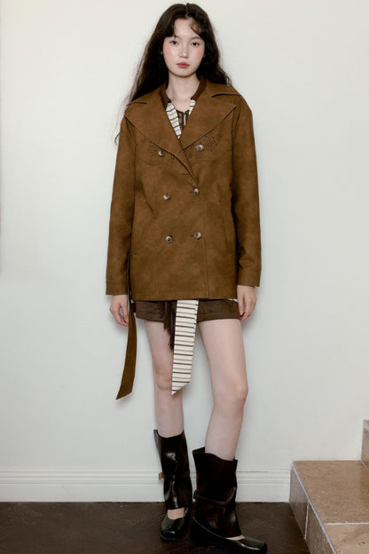 Vintage Blended Leather Carved Jacket