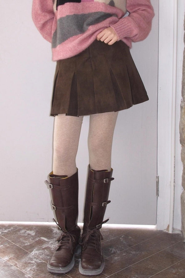 Vintage Distressed Leather Pleated Skirt