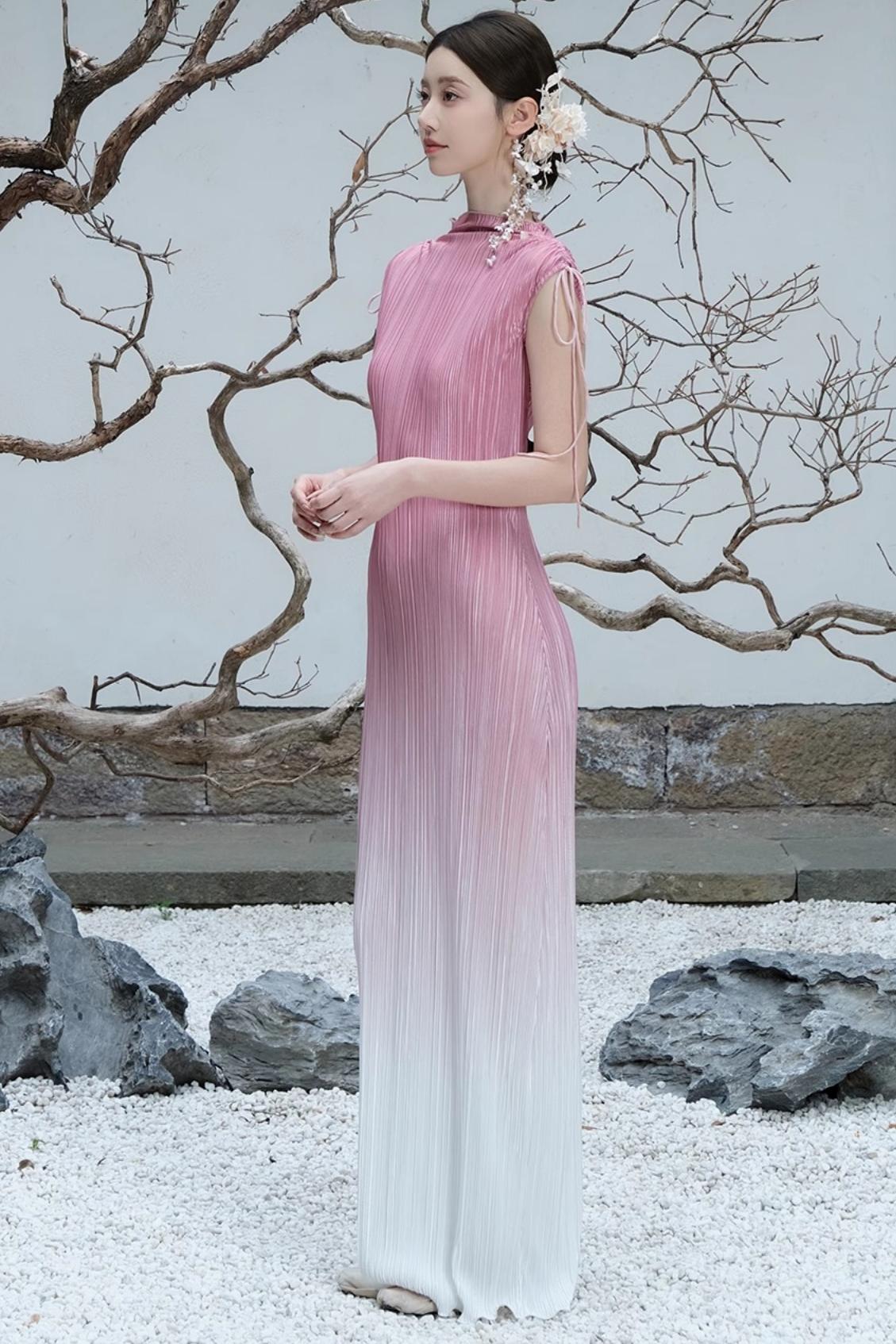 Summer Pink Pleated Dress