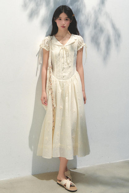 Holiday Embroidered Bubble Sleeve Dress